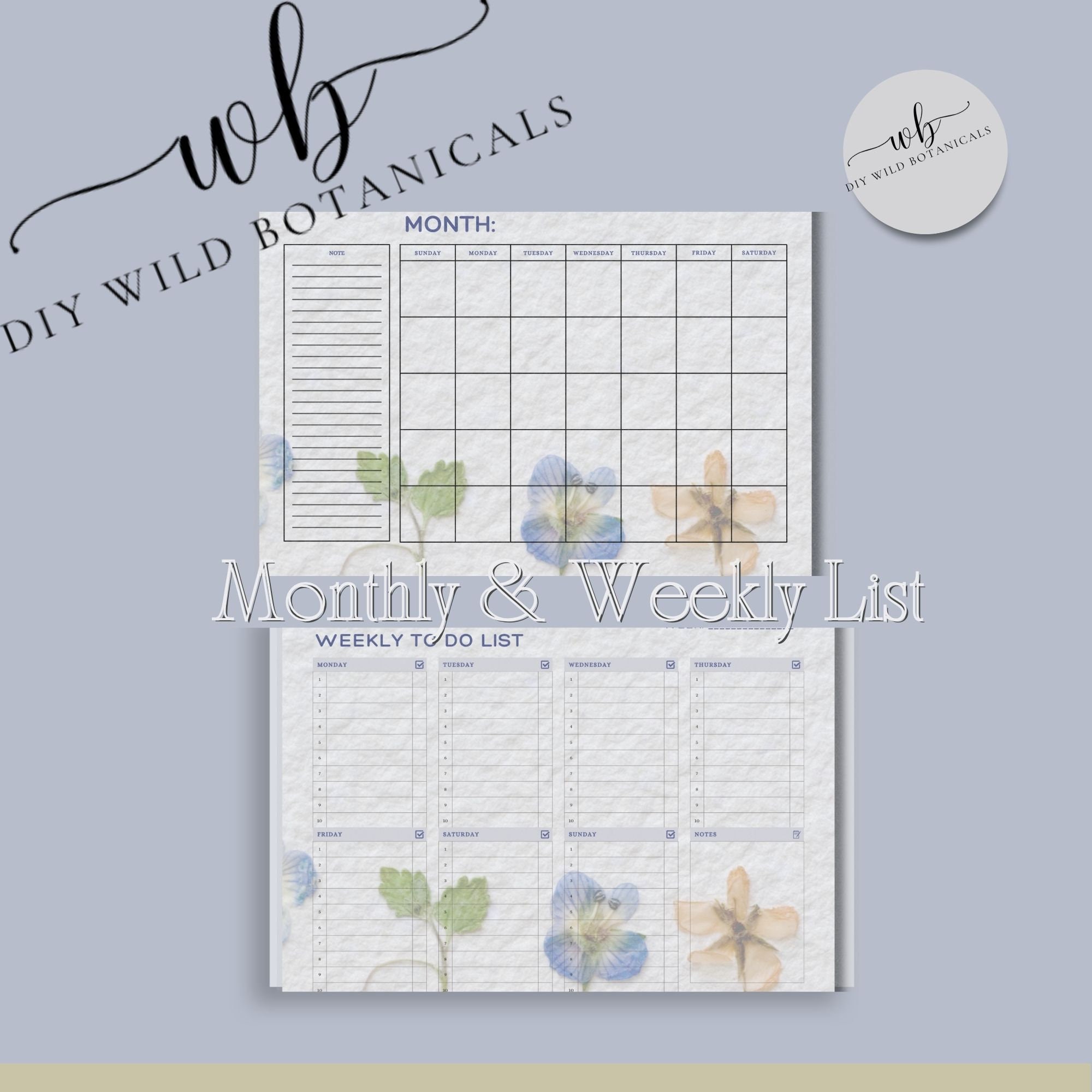 Blank Floral Calendar, Weekly Printable Pages, Printable Calendar Notes ...