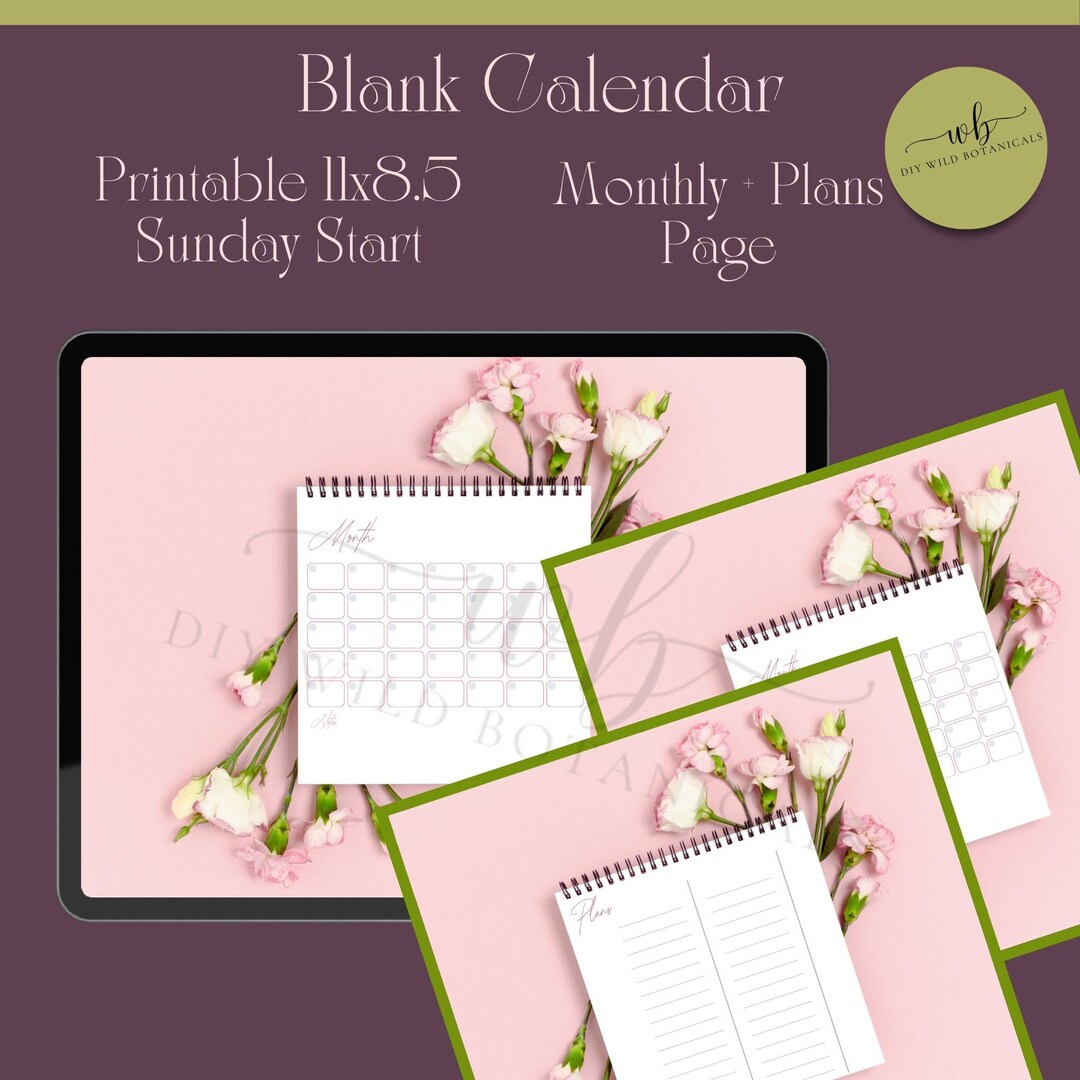 Blank Floral Calendar, Weekly Printable Pages, Printable Calendar Notes ...