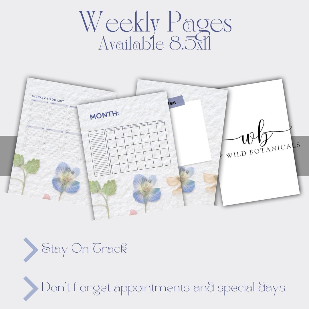 Blank Floral Calendar, Weekly Printable Pages, Printable Calendar Notes ...