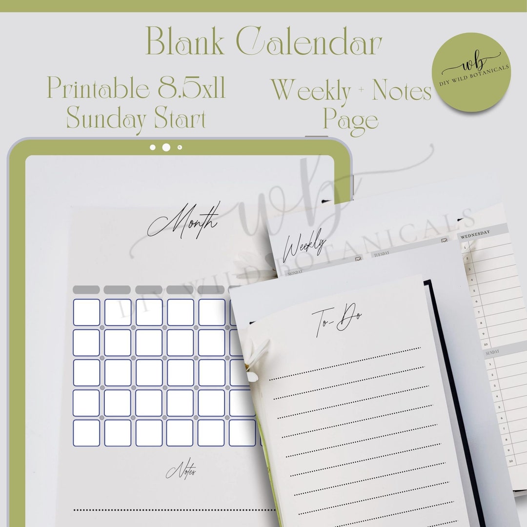 Blank Floral Calendar, Weekly Printable Pages, Printable Calendar Notes ...