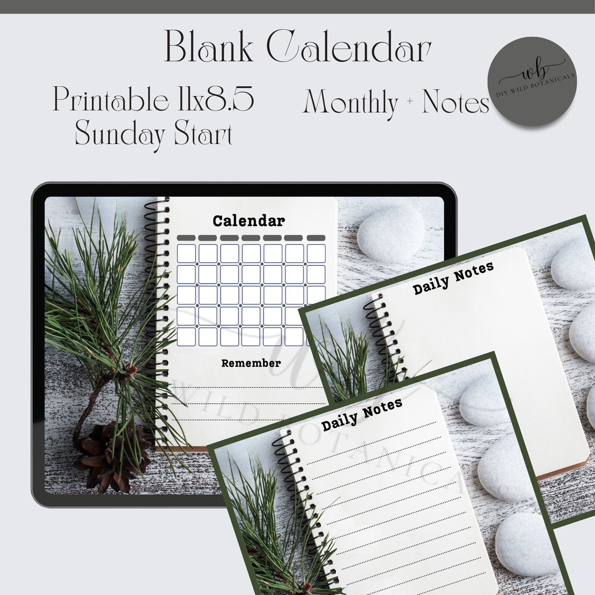 Blank Calendar, Weekly Printable Pages, Printable Calendar Notes ...