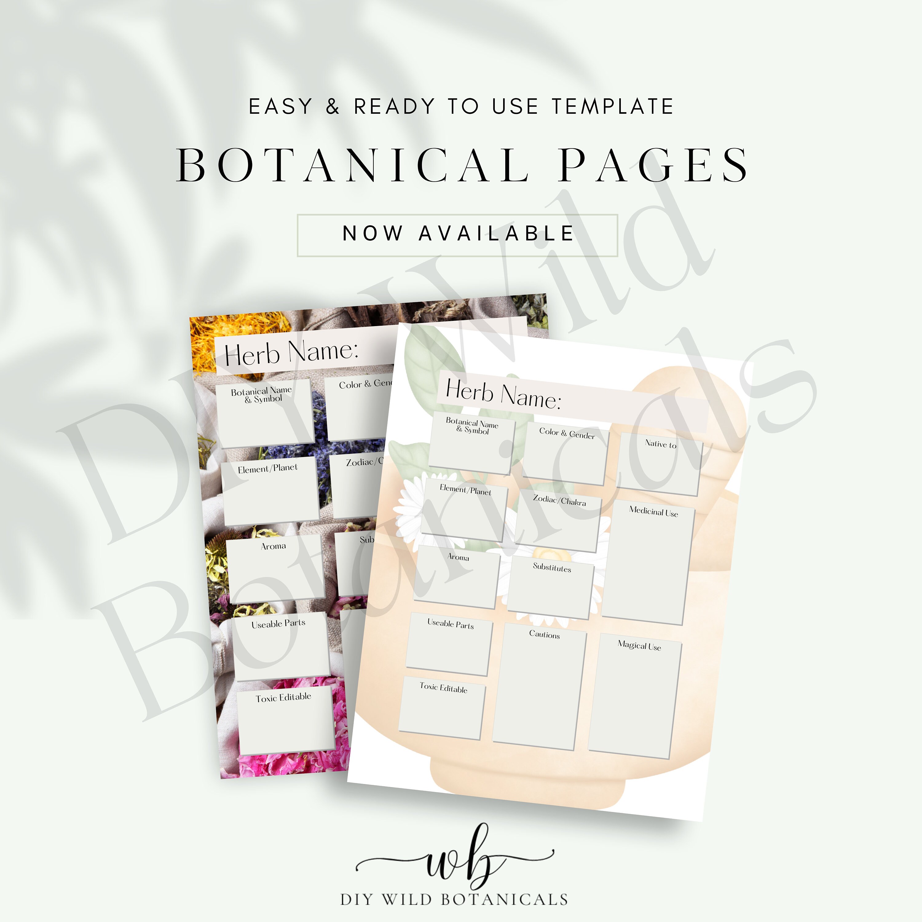 Herbal Printable Forms, Botanical Worksheets, Herb Recipes, Green Witch ...