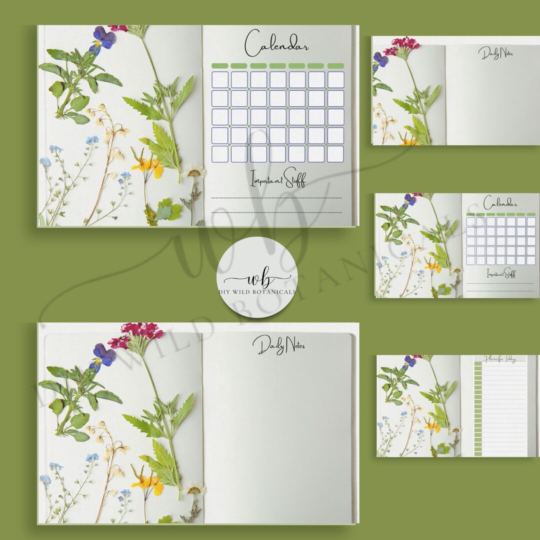 Blank Floral Calendar, Weekly Printable Pages, Printable Calendar Notes ...