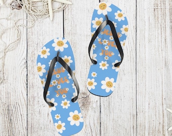 Gebloemde christelijke teenslippers: Jesus Loves You zomersandalen