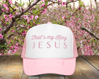 That's My King roze truckerpet: geborduurde christelijke baseballpet