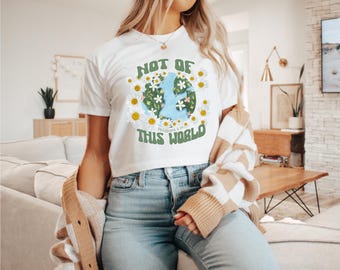 Top corto cristiano "Not Of This World": maglietta con le Scritture "Terra e fiori"