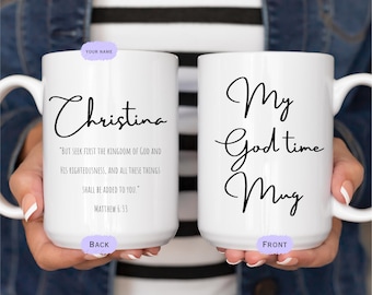 Personalized Christian Coffee Mug: My God Time, Bible Verse