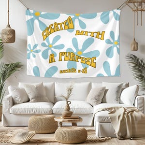 Retro Christian Wall Tapestry Created For A Purpose Bible Verse Tapestry Faith Tapestry Scripture Wall Art Bible Home Decor Faith Wall Decor