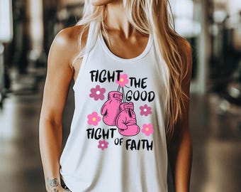 Christian Workout Tank: Pink Boxing Gloves, Scripture Faith Gym Top