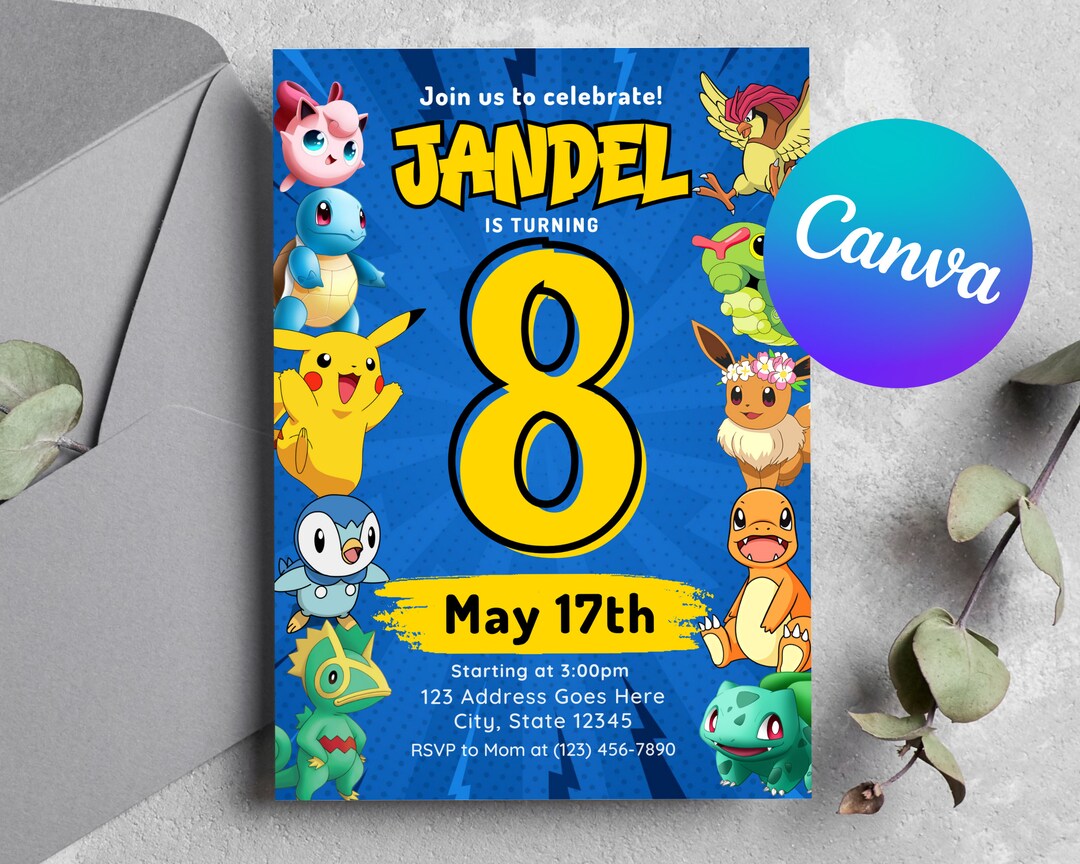 Pokemon Invitation, Pokemone Birthday Party Invitation, Instant