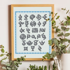 Unown Alphabet Gamer Cross Stitch Pattern Embroidery Stitching Guide