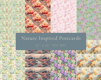 PAPIER CYFROWY | Pocztówki przyrodnicze | Papiery do scrapbookingu | Tło tapety | Zastosowanie komercyjne | Bezszwowe wzory