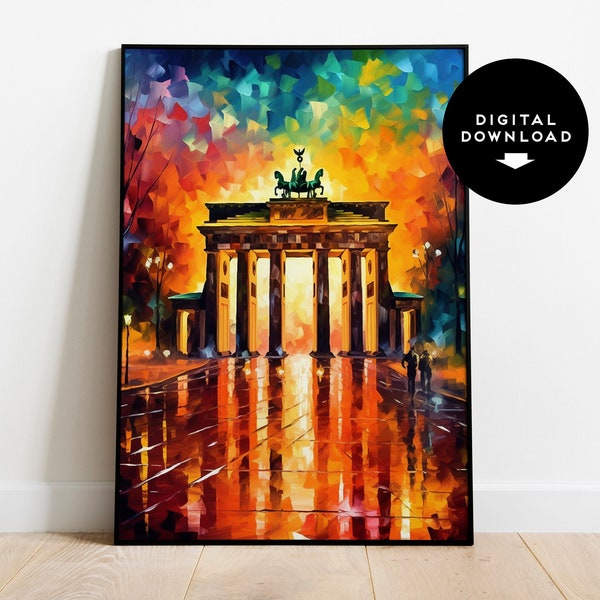 Brandenburger Tor, Berlijn - Levendige olieverfschilderijstijl | Kleurrijk monumentaal decor | AFDRUKBARE digitale download