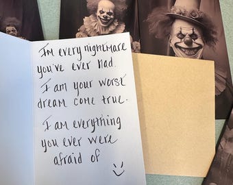 Mysterious clown greeting card. Mailed anonymously to anyone! -no connection to you!