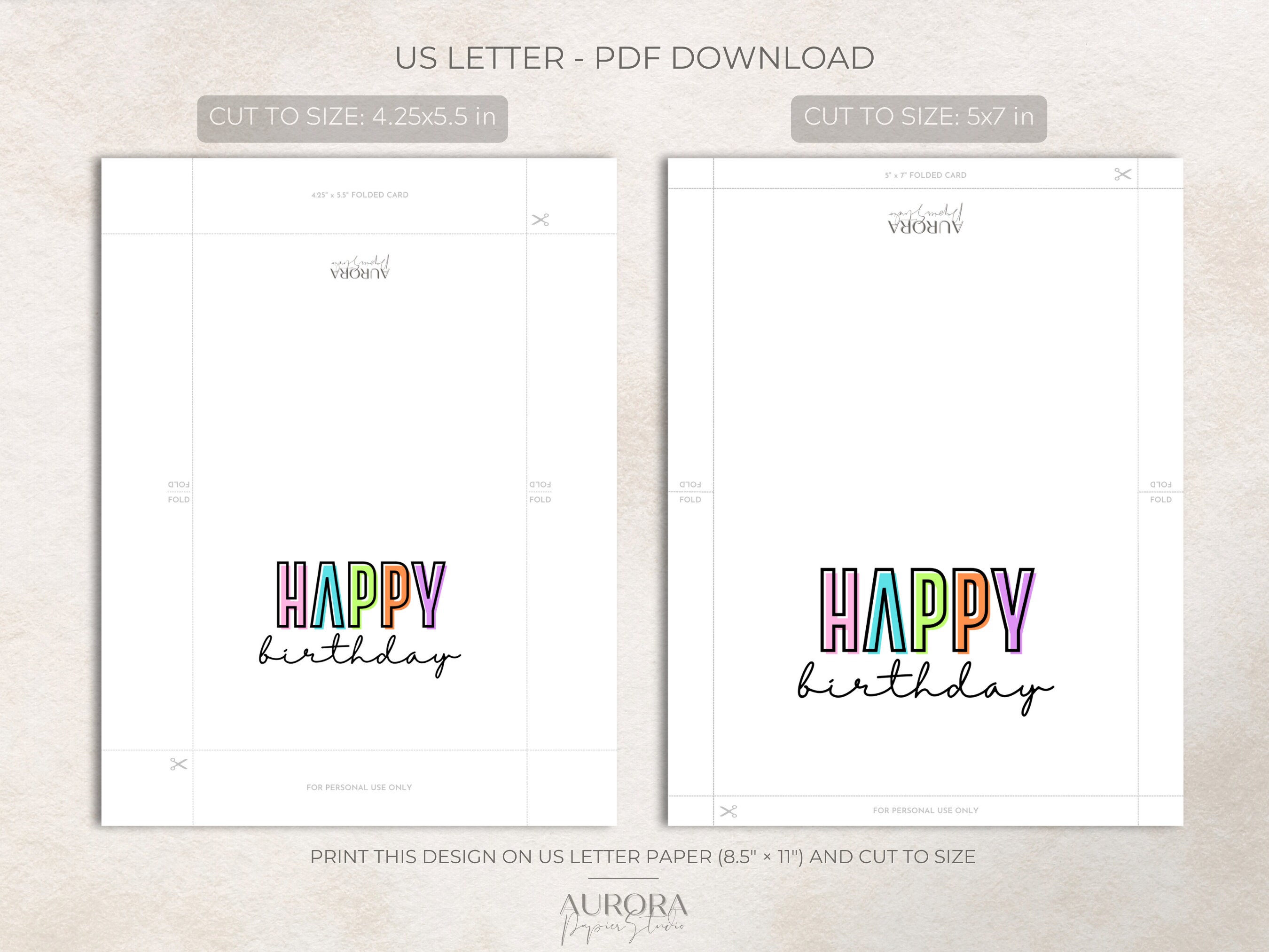 Happy Birthday Printable Stationery Card 4.25x5.5 in / 5x7 in Note Card ...