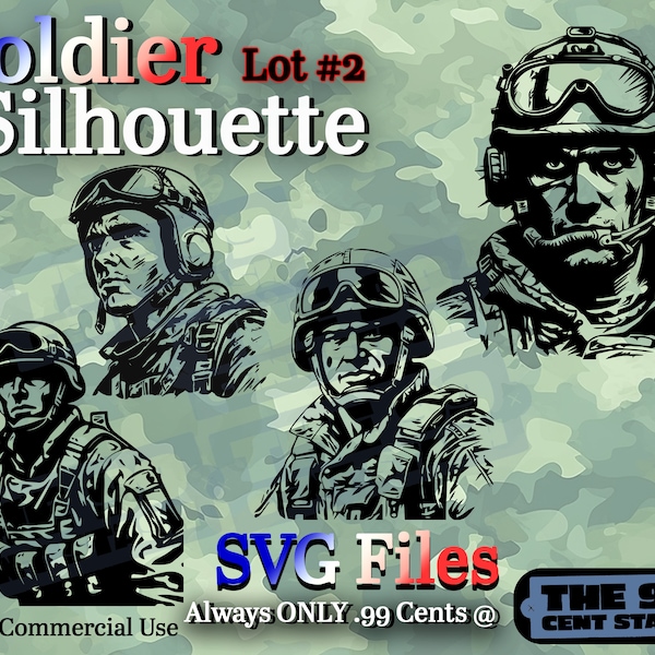 4 Military Soldier Clip Art LOT #2  Silhouette Vector, SVG Files,  Commercial license Included ONLY 99 Cents!