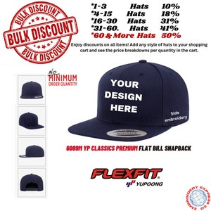 6089M YP Classics Premium Flat Bill Snapback, Custom Embroidery Fitted Hats,  Embroidered Hats With Your Logo or Text