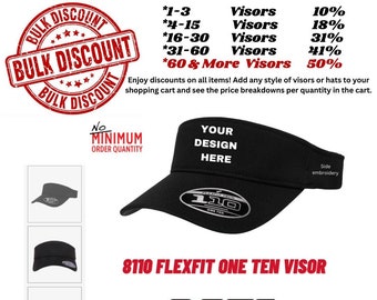 Sun Visors, 8110 Flexfit One Ten Visor,  Custom Embroidered on Visors, Personalized 8110 Flexfit Visors