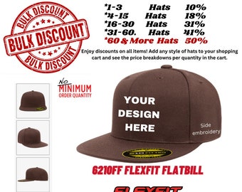 Chapeaux ajustés brodés personnalisés, chapeaux brodés à bec plat Flexfit 6210FF avec votre logo ou texte