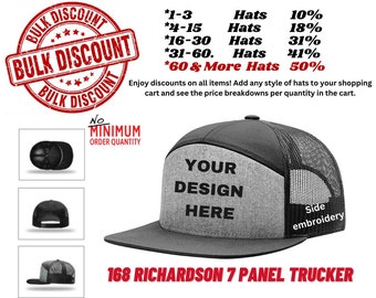 Custom Embroidered 7 Panel Trucker Hat: Richardson 168 Snapback