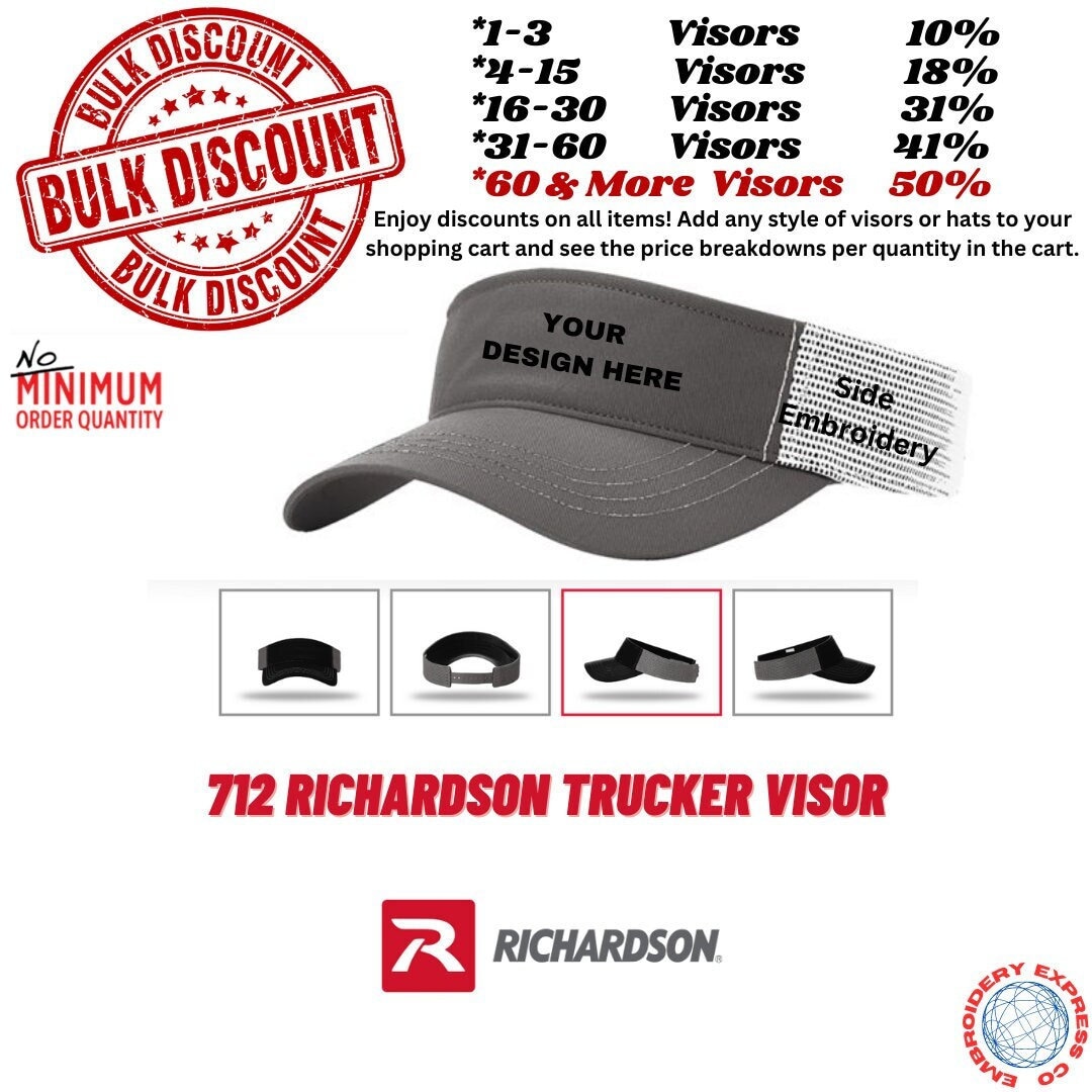 Sun Visors, 712 Richardson Trucker Visor, Custom Embroidered on Visors, Personalized Text or