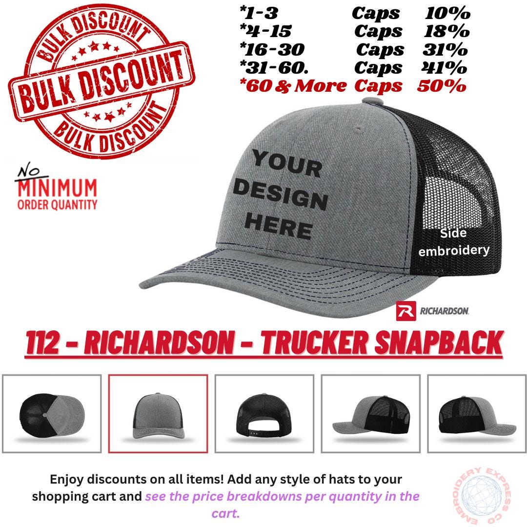 Custom Embroidery Richardson 112 Trucker Hat: Personalized Snapback