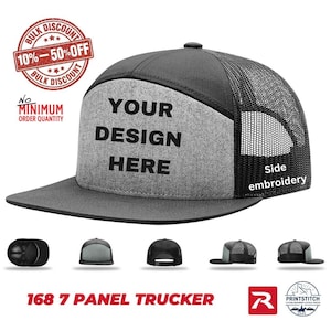 Custom Embroidered 7 Panel Trucker Hat: Richardson 168 Snapback