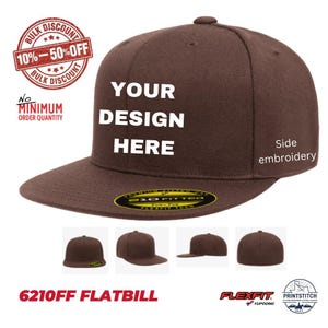 Custom Embroidery Fitted Hats, 6210FF Flexfit Flatbill  Embroidered Hats With Your Logo or Text