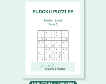 Medium Sudoku Book 3 Printable PDF, 50 Engaging Number Puzzles with Answer Key, Solve on iPad or Print at Home, Instant Download