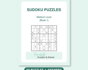 Medium Sudoku Printable Puzzle Book, 50 Intermediate Puzzles with Answer Key, PDF Instant Download for iPad, Kindle Scribe or Print