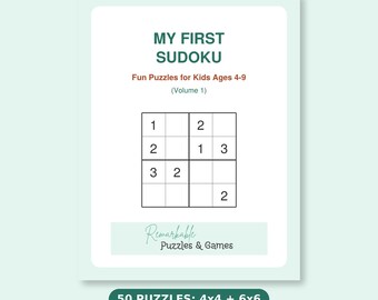 Livre de Sudoku à imprimer pour enfants, 50 grilles faciles 4x4 et 6x6, pour les 4-9 ans, activité sans écran (PDF), téléchargement instantané pour l'école à la maison