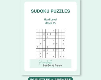 Hard Sudoku Puzzles PDF Book 2, 50 Advanced Logic Puzzles with Answer Key, Difficult Printable Sudoku, Instant Digital Download