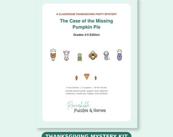 Thanksgiving Party Mystery Game Grades 4-5, Printable Classroom Whodunit Kit, Escape Room Style Activity, Download