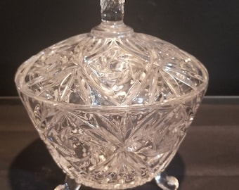 Vintage Crystal 3-Footed Covered Candy Dish With Steeple Handle