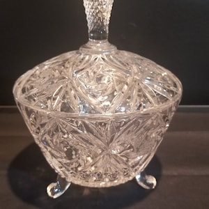 Vintage Crystal 3-Footed Covered Candy Dish With Steeple Handle