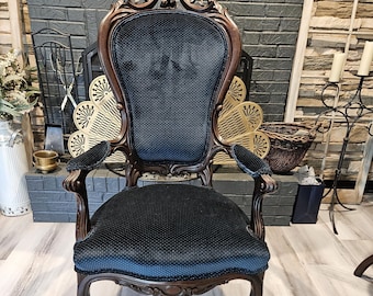 Early 1900's Solid Mahogany Victorian High Back Chair.