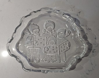 Vintage Mikasa Carolers Frosted and Clear Glass Candy/Nut Dish