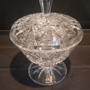 Vintage Crystal Pedestal Covered Candy Dish
