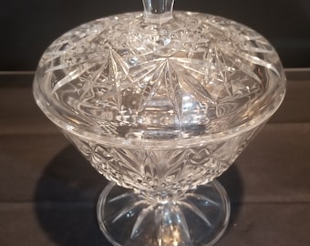 Vintage Crystal Pedestal Covered Candy Dish