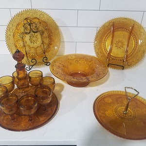 Vintage 1970's Tiara Glass Amber Sandwich Pattern Serving Pieces (Each Piece is sold separately, prices vary depending on piece selected)