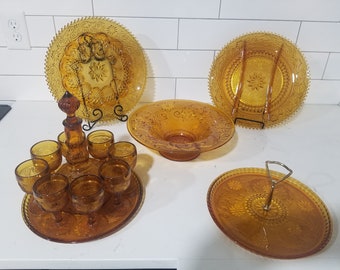 Vintage 1970's Tiara Glass Amber Sandwich Pattern Serving Pieces (Each Piece is sold separately, prices vary depending on piece selected)