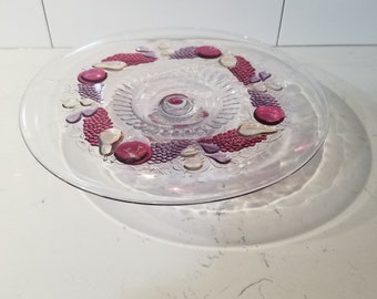 Vintage Della Robbia Pattern Flat-Edge Cake Plate made by Westmoreland Glass