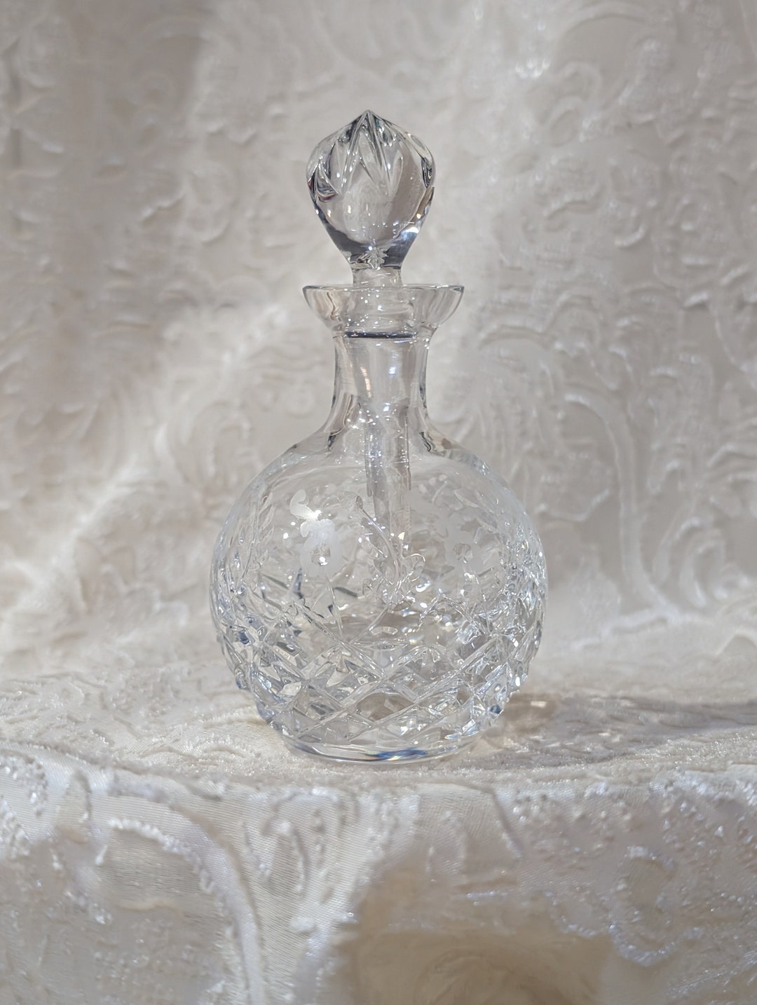 Art Deco Crystalcut Glass Perfume Bottle With Floral Etch and Etsy