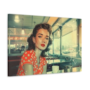 Classic Diner Vibes &quot;Canvas&quot; diner decor - checkered floor - 50s diner decor - nostalgia art - cafe art - Diner Booth