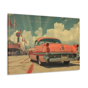 1950s Vintage Car Show Canvas Gallery Wrap, Retro Auto Art