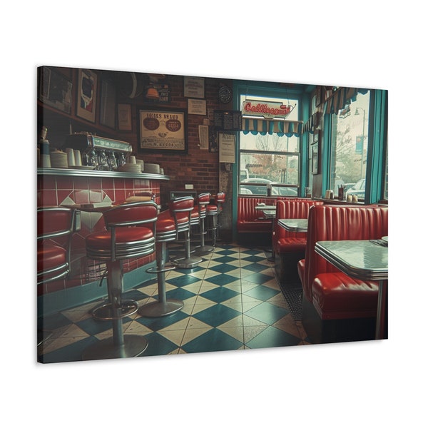 1950 American diner  "Canvas" gift for boyfriend, 50s Retro Diner, Diner Booth, most popular shop, Best Selling Etsy
