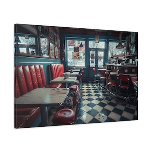 Canvas Wall Art, American Classic Diner 1950, Retro Decor, Vintage Kitchen Poster, Restaurant Wall Decor, Nostalgic Home Art