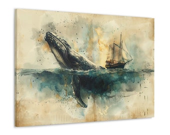 Humpback Whale Watercolor Canvas Print - Ocean Nautical Art