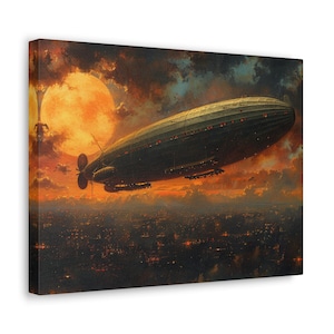 Schwebend in den Lüften: Ein Steampunk Abenteuer &quot;Canvas&quot; Luftschiff Leinwand Kunst, Steampunk Malerei, Vintage Luftfahrt Kunst
