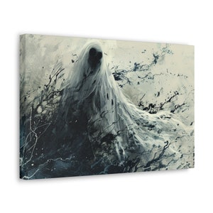 Impresión en lienzo de fantasmas de Calvin The Ghost &quot;Photo Canvas&quot;: arte de pared etéreo, decoración espeluznante para el hogar, decoración de Halloween, decoración gótica para el hogar